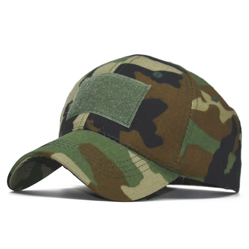 Custom Adjustable Outdoor Cotton Embroidery Cap Tactical Camouflage Baseball Cap, hook and loop backing Camping Caps Hats