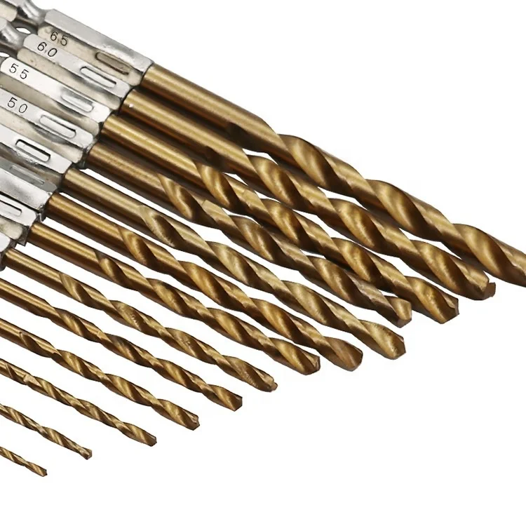 Quality 13Pcs 1/4 Hex Shank 1.5-6.5mm Drill Bits HSS High Speed Steel Titanium Coated Drill Bit Set