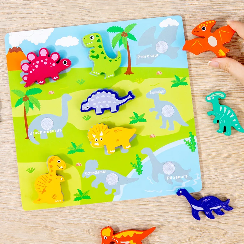 Wholesale toys kids 2024 Magic sticker tear pull jigsaw puzzle early children Montessori wooden large particle matching blocks