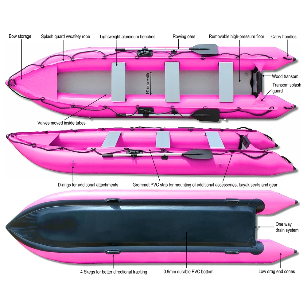 Pink Inflatable KaBoat High-pressure air deck floor hybrid combo of kayak and boat