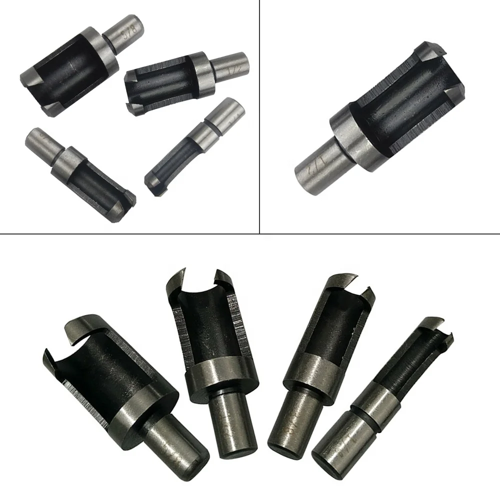 Carbon steel barrel type cork drill four piece set of drill bit take round wood tenon cork cutter hole opener woodworking drill