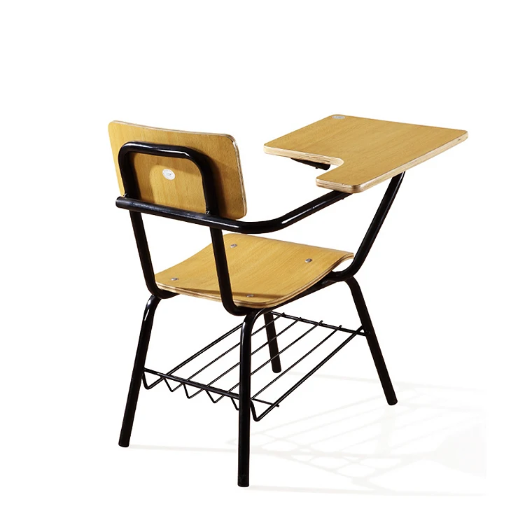 Factory supply Training Room Children Student Modern wooden Desk Chairs Office School Chairs With Writing Pad Tablet