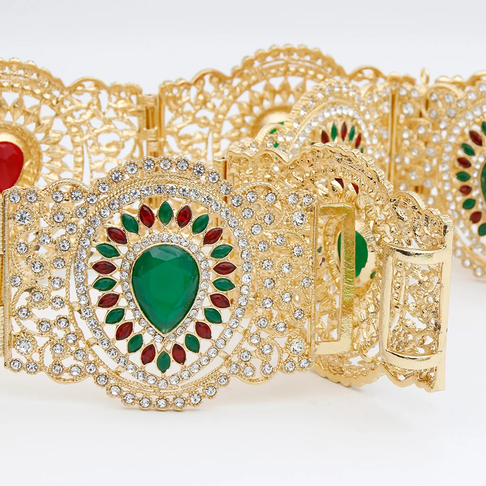 Rhinestone Gold Plated Waist Chain with Crystal Stone Moroccan Style