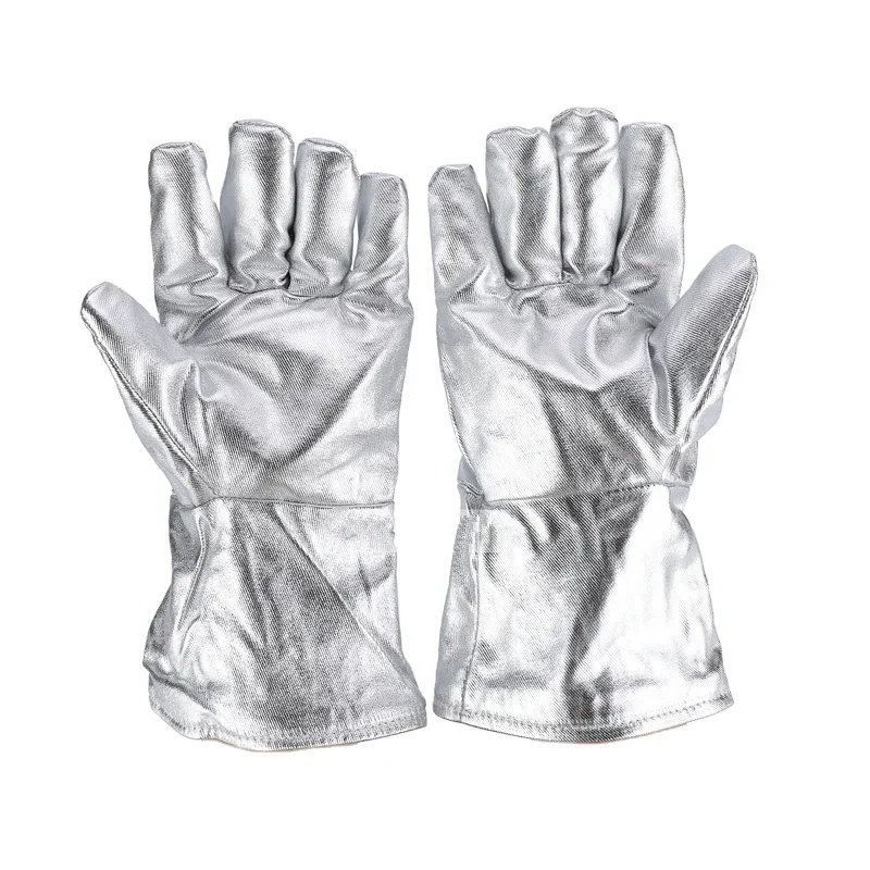 Stock Item 1000 Degree Radiant Heat Glossy Aluminum Color Heat Protective Aluminized Safety Work Gloves