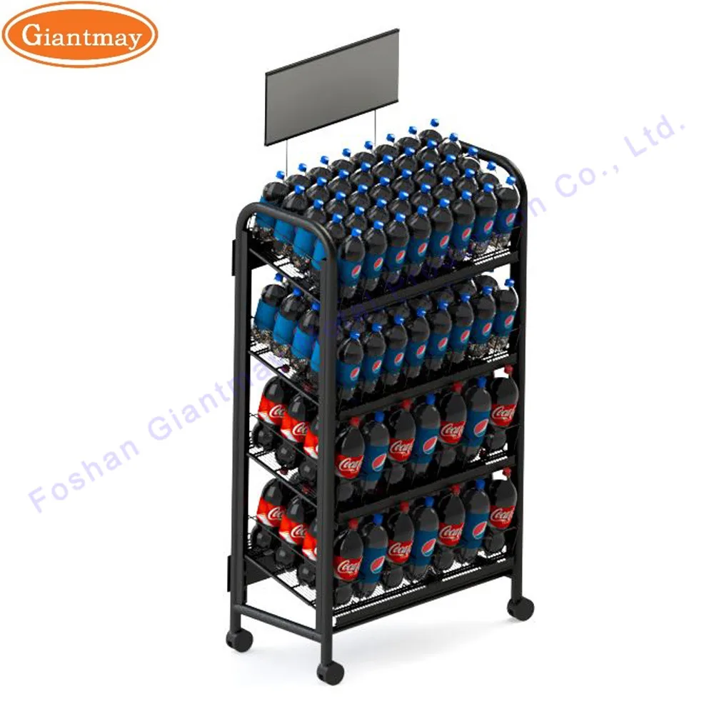 Wholesale Metal Floor Soft Drink Display Rack Water Energy Bottle Shelf Beverage Display Stand