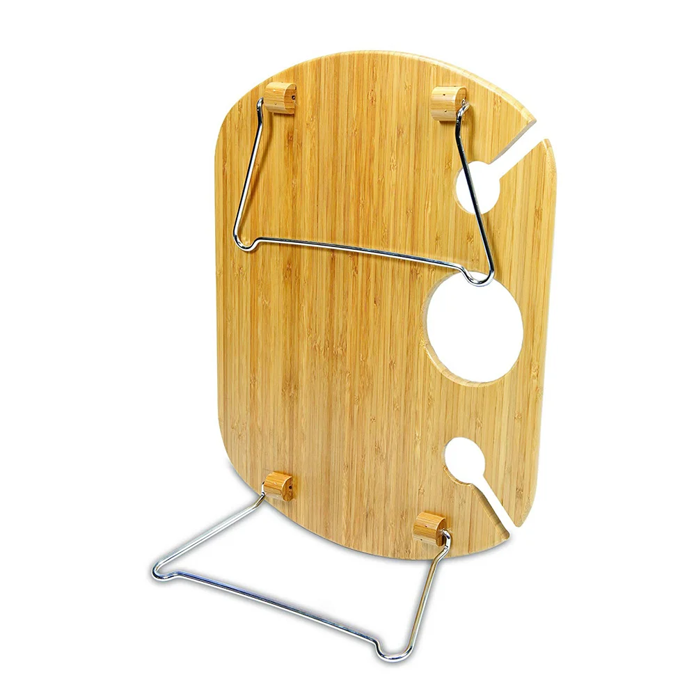 2021 New Design Idea Accessories Portable Bamboo Round Camping Table Folding Table  with Stainless steel legs Dining Table