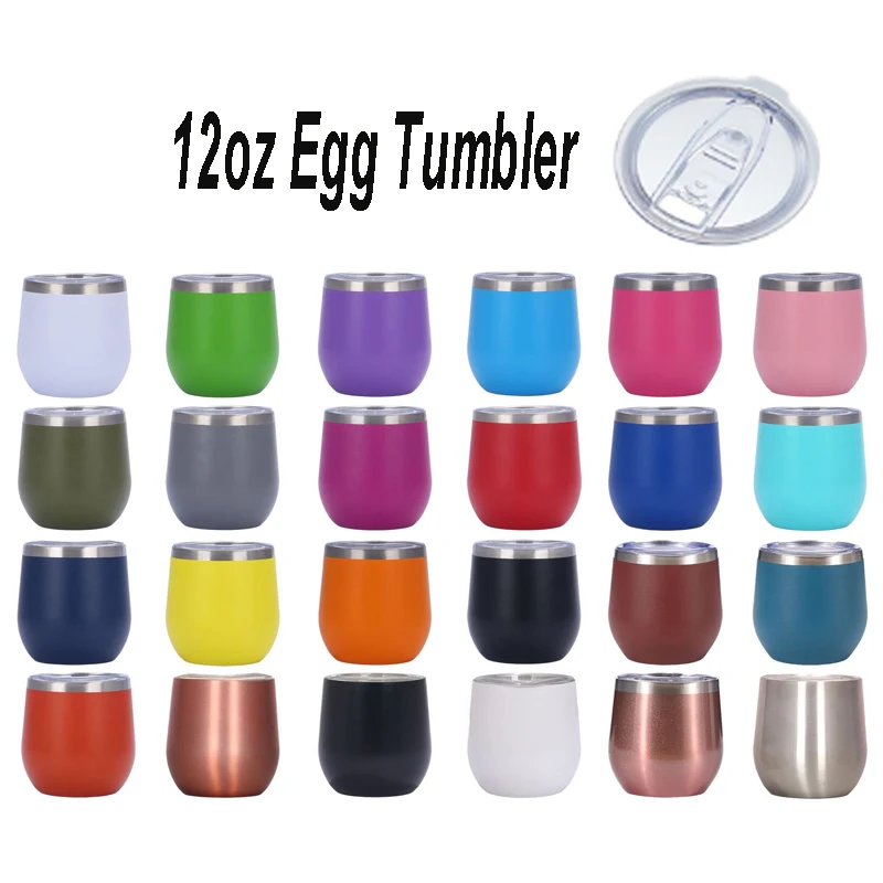 Customized Egg Shaped Double Wall Glasses Stainless Steel Insulated Tumbler Cups Coffee Powder Coating 12oz Wine Tumbler