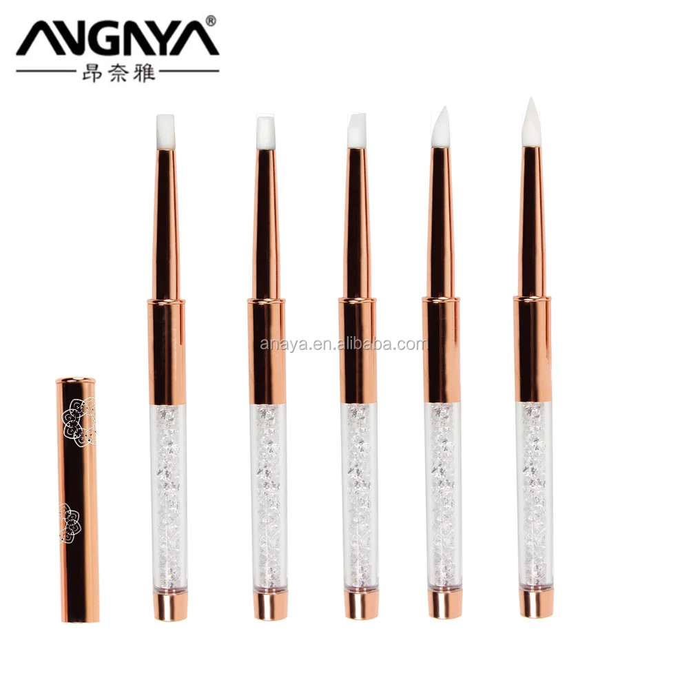 OEM &ODM 100 % Kolinsky Beauty Rose Gold Two Head Silicone Head Nail Tool Gel Acrylic 3D Nail Brush Set
