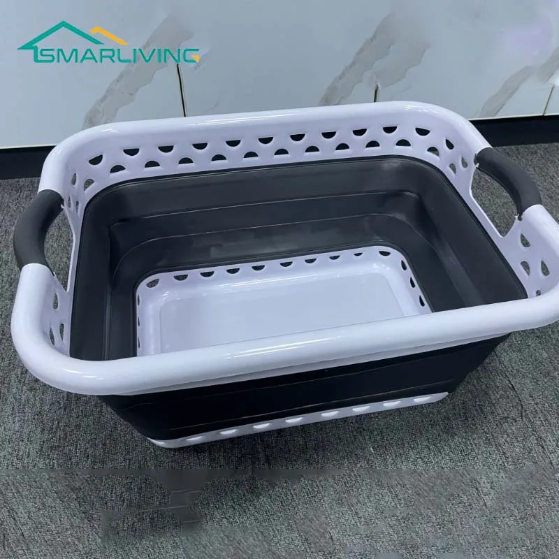 Dual-Handle Plastic Laundry Basket with Full Wrap Standing Type Versatile Storage for Clothing Bedding Bathroom Kitchen Use