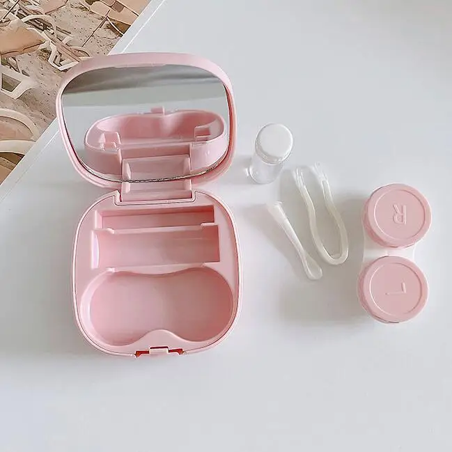DIY Colorful Square Mirror Eye Contact Lens Case With Insertion And Removal Tool Plastic Box Holder Container Travel Use
