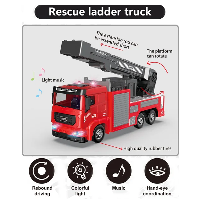 Hot sale 1:32 scale pull back alloy fire truck ladder model diecast metal fire trucks toy