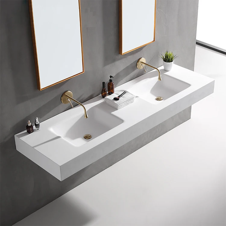 Lavabo Luxury Matte Solid Surface Wall Hung Double Sinks European Dull Graphic Design OEM Bathroom Modern Travertine Drainer 9L