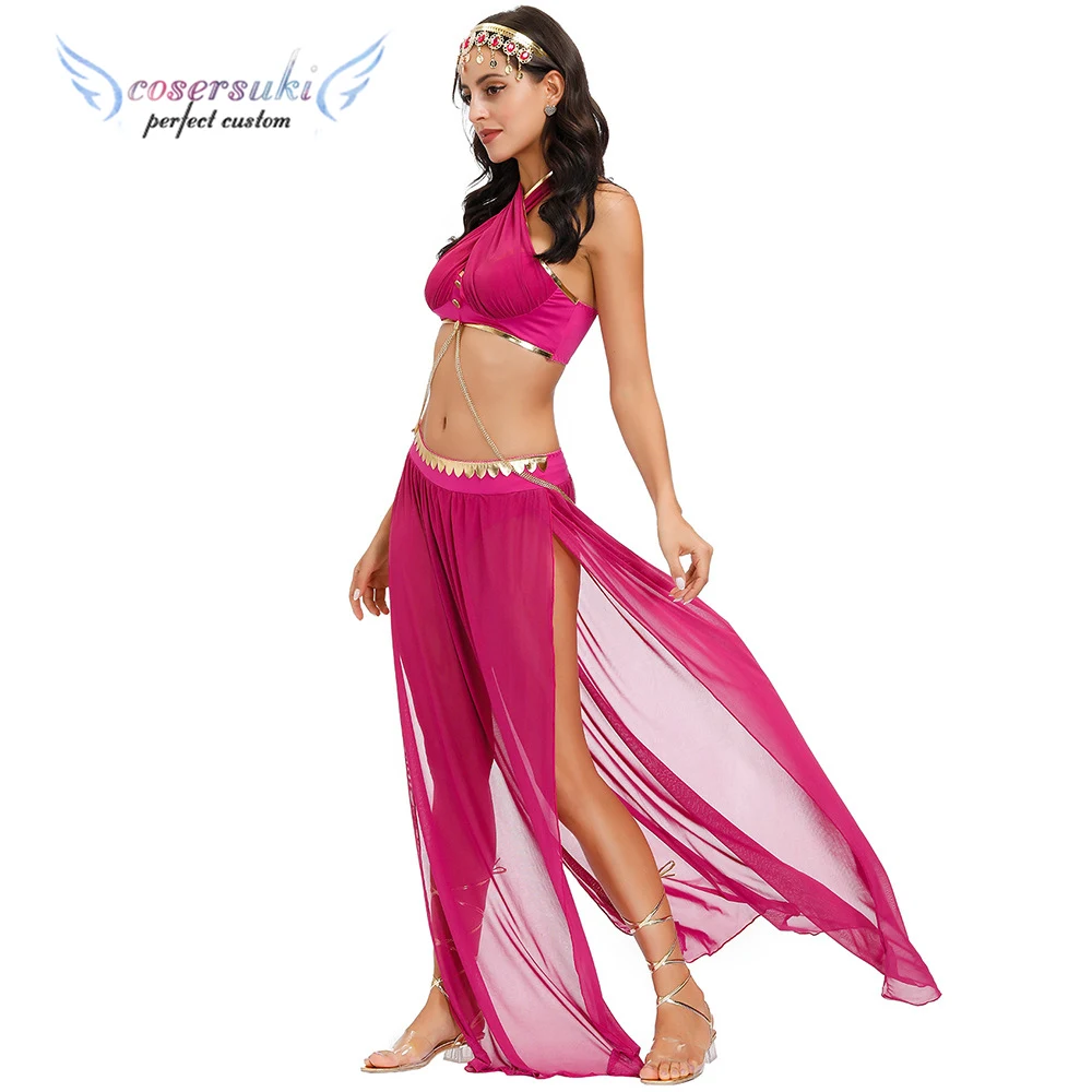 Halloween costume rose red girl Indian dancer party performance split hakama Arab belly dance
