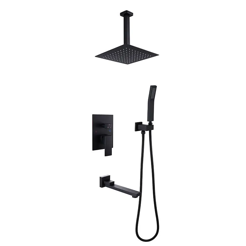 10 Inch 12 Inch Shower Head Hot and Cold Concealed Black Bathroom Faucet Mixer Brass Shower Set
