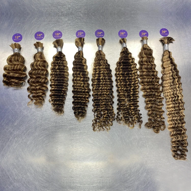 RXHAIR Wholesale No Weft Raw 4/27# Color Indian Afro Deep Wave Human Virgin Hair Bulk Hair Braiding