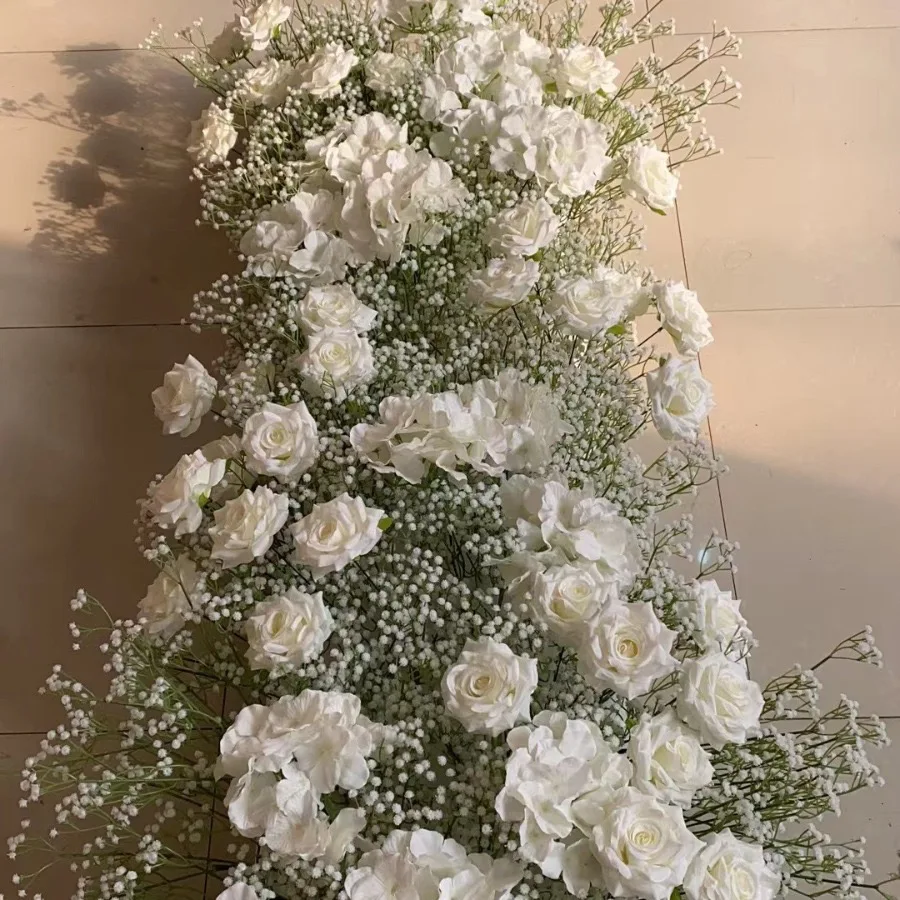 XA Cheap price rose baby breath floral gate wedding decoration flower arch