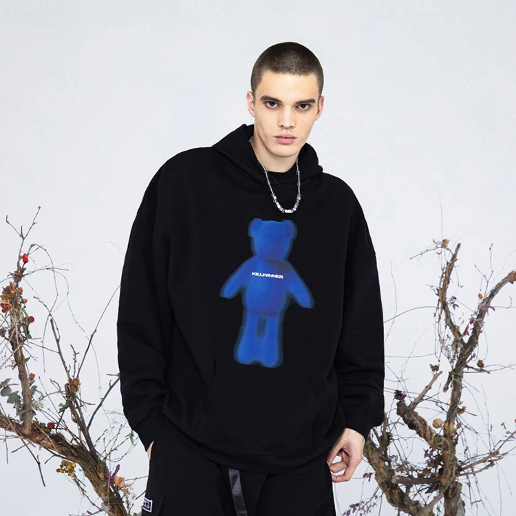 Killwinner dropshipping custom anime print unisex hooded sweatshirt black heavy cotton high quality oversized men hoodie