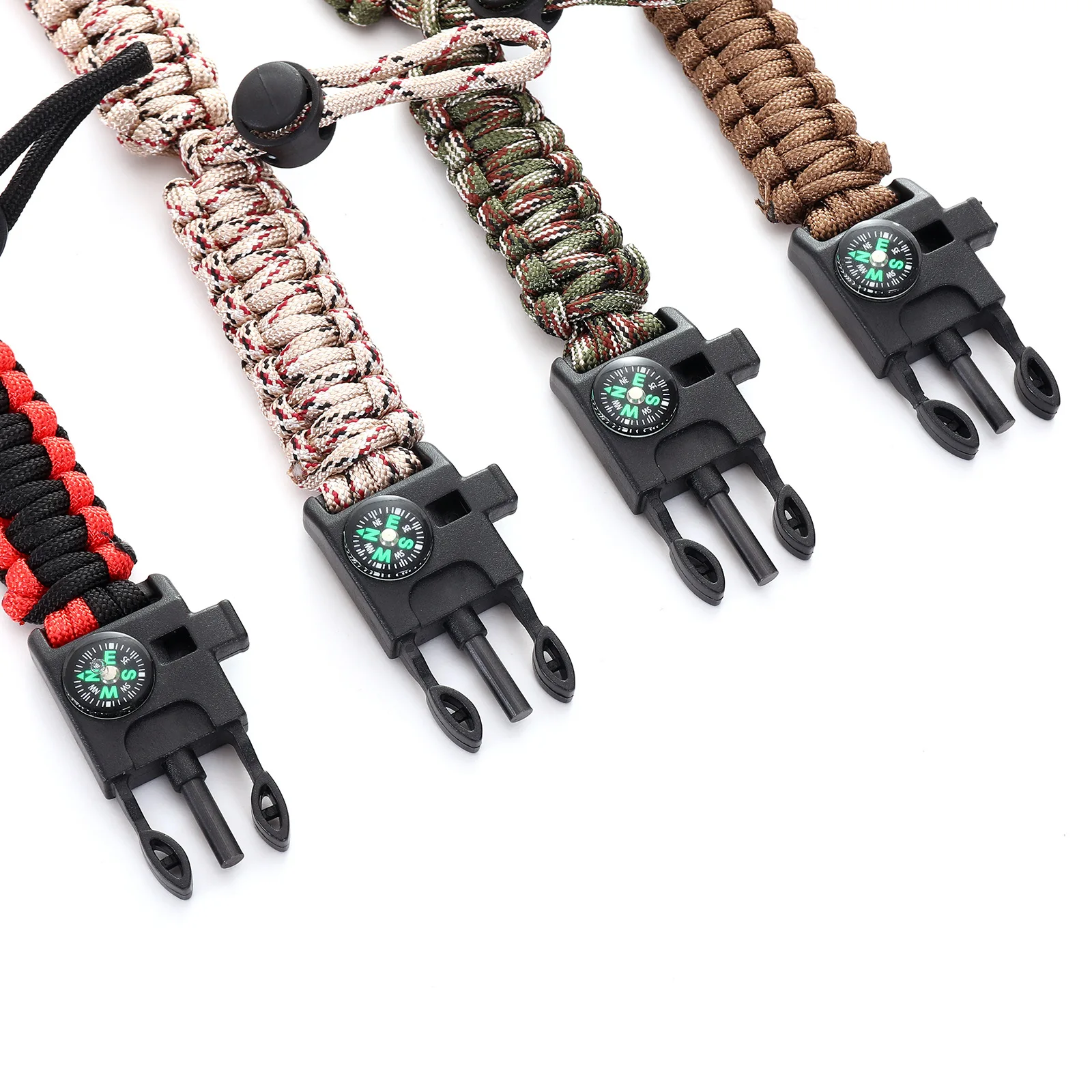 New design Outdoor Survival Multi-function with Compass fish hook bait and thermometer Survival Paracord Bracelet for fishing