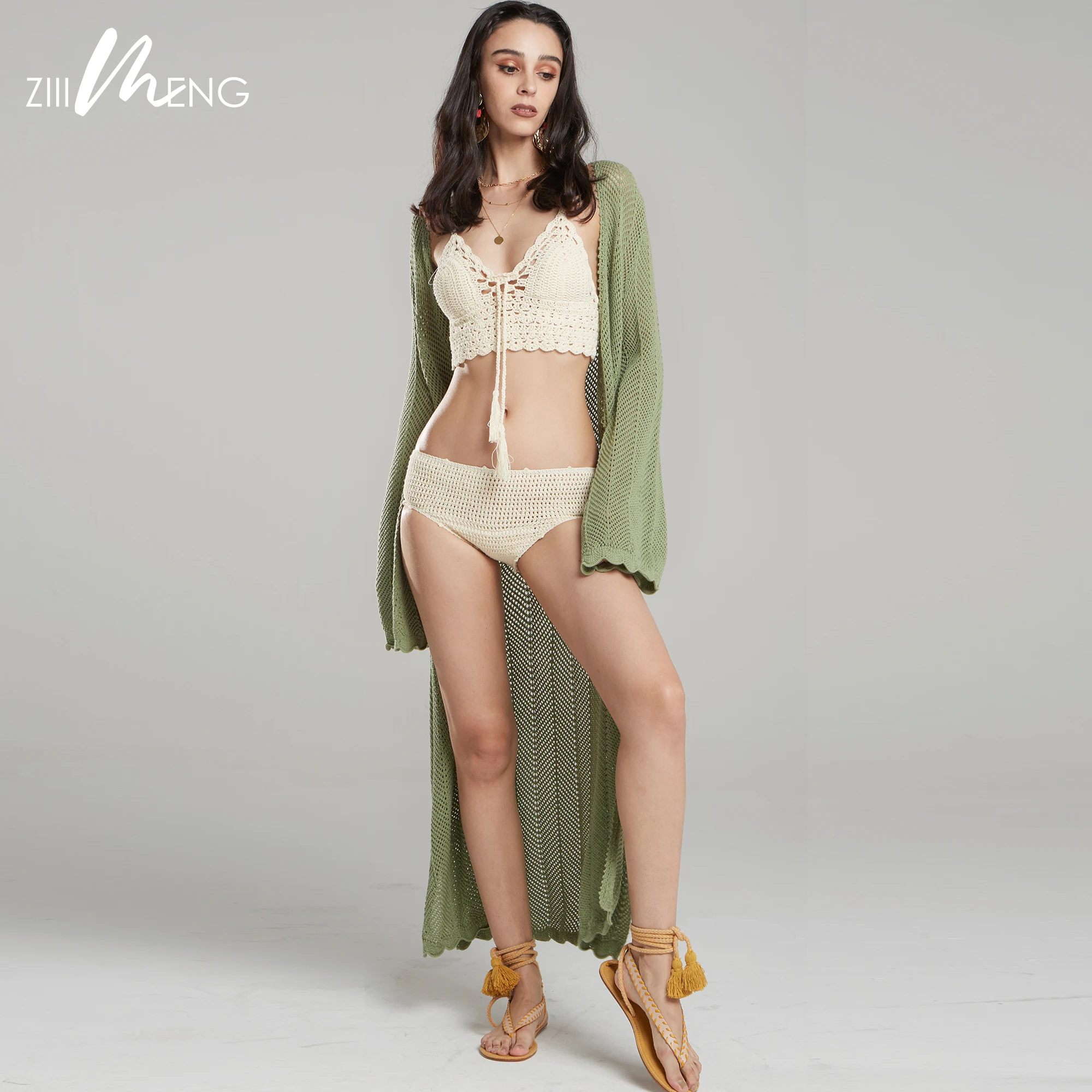 Summer Sexy Women Cotton Bra Crochet Bikini Swimsuit Set