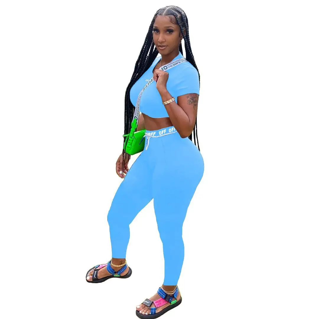 
YS397 sport casual womans clothing 2 piece summer trousers women outfits 2020 sexy solid color activewear sets for women 