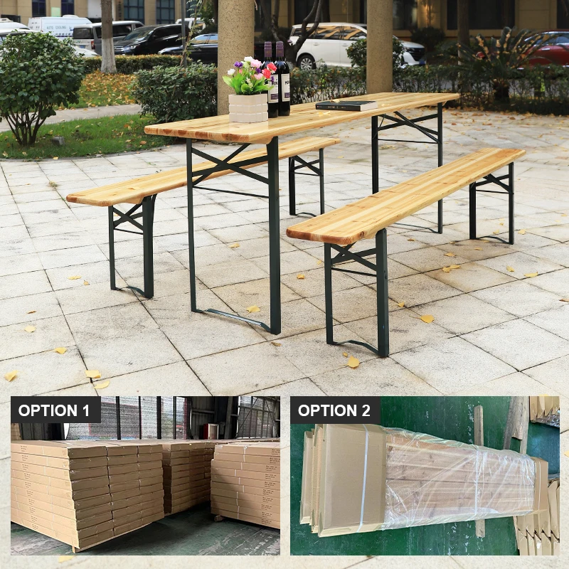 hot sale 220cm outdoor picnic garden foldable wooden beer table set with 2 benches for wholesale
