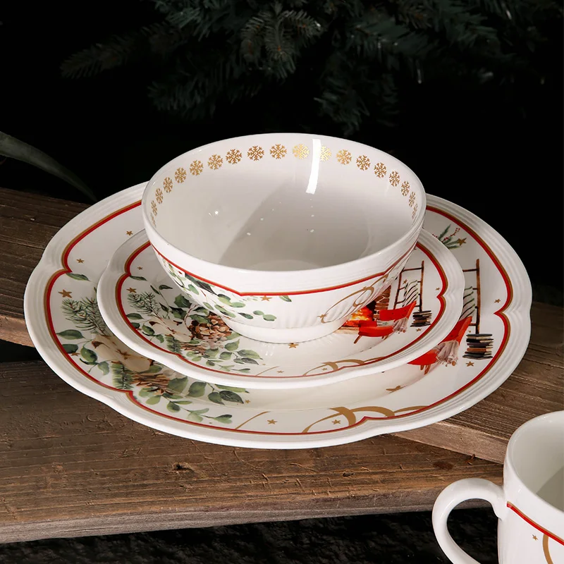 Weiye Christmas Plates Decorative Dinner Set for Personalized Christmas Dish Roundcute Ceramic Classic Dinnerware