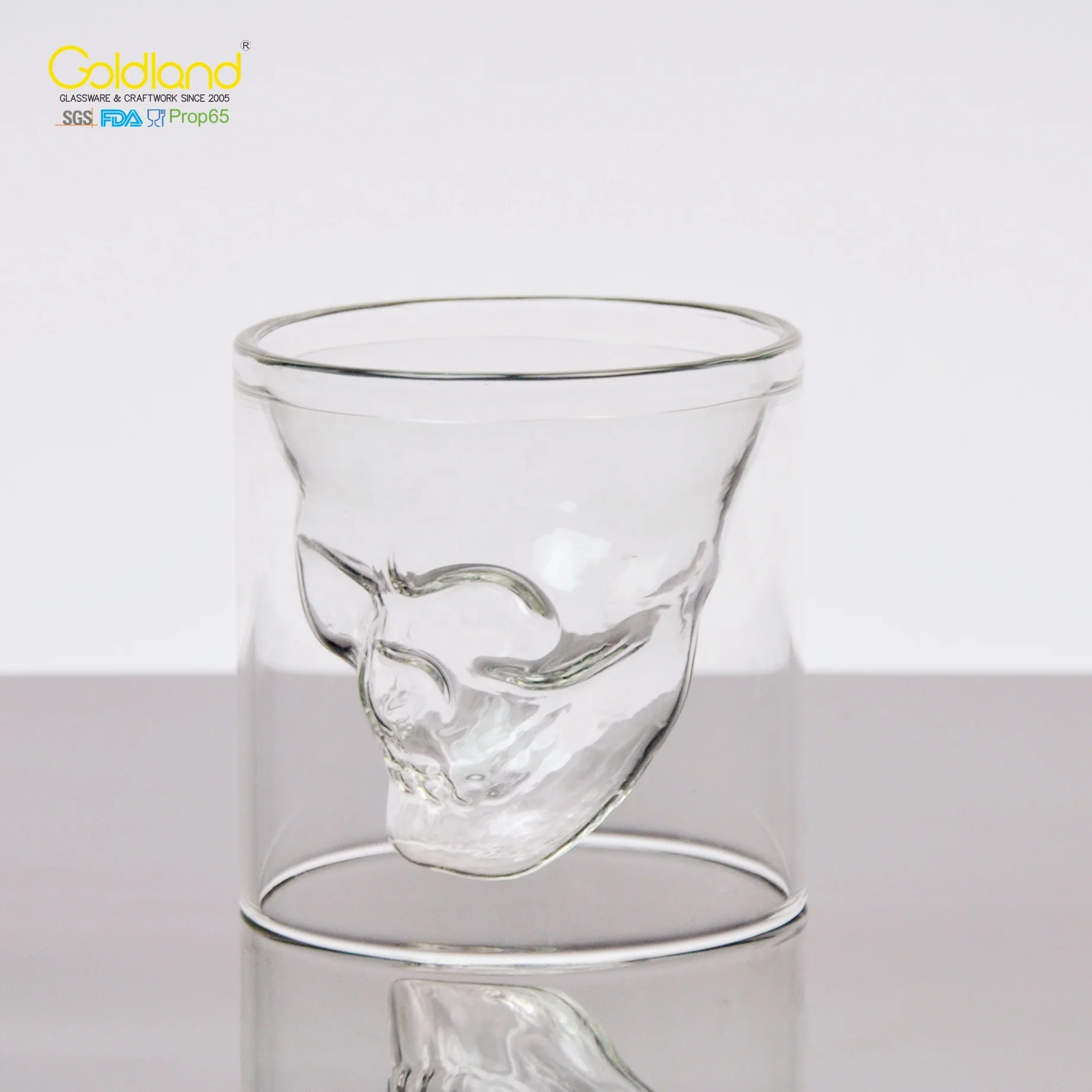 Handmade double walled skull glass crystal head vodka shot glass cup custom creative skull glass cup