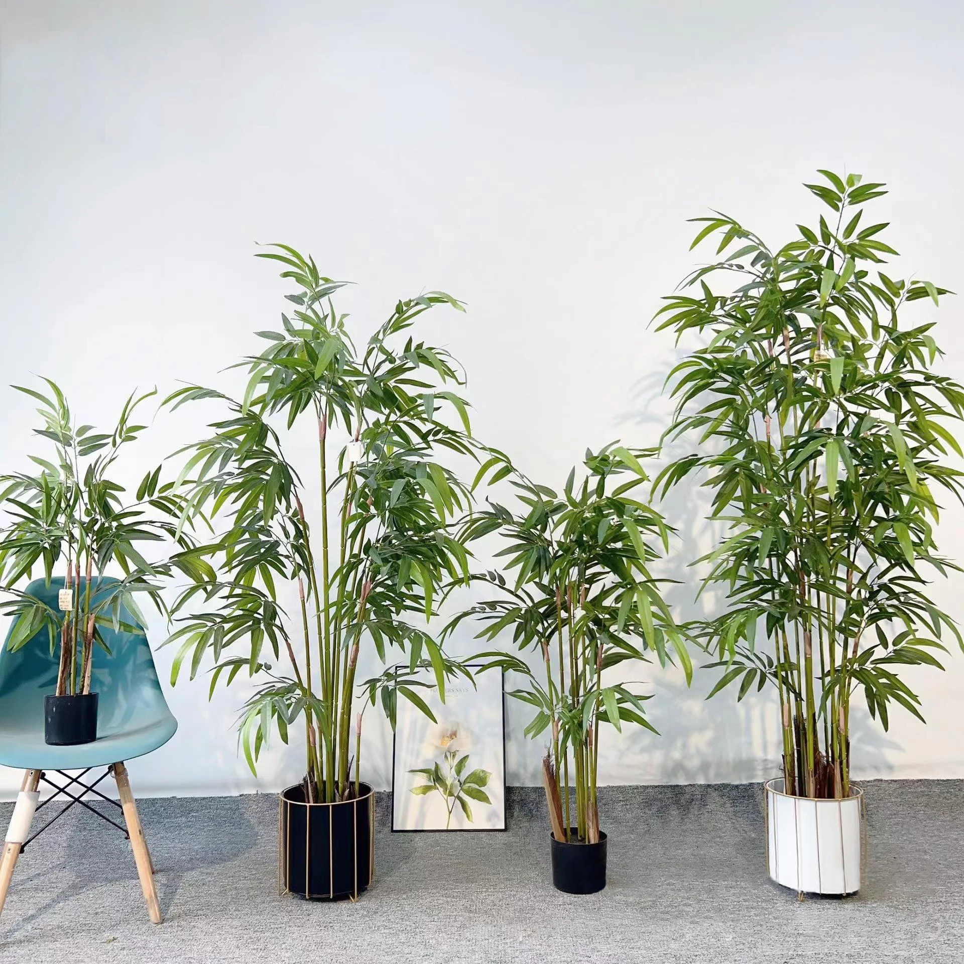 Natural Simulation Bamboo Pole Plants 120cm Silk Leaves Trees Evergreen Simulation Tree Bonsai Hanging Plant Pot Bamboo Tree