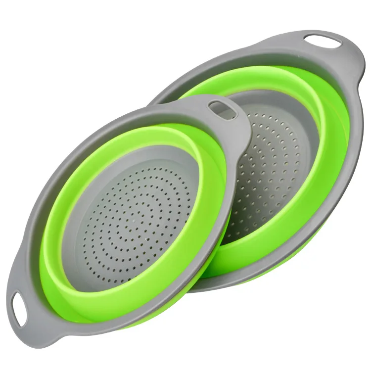 Round Folding Vegetable Kitchen Silicone Strainer Basket Collapsible Colander