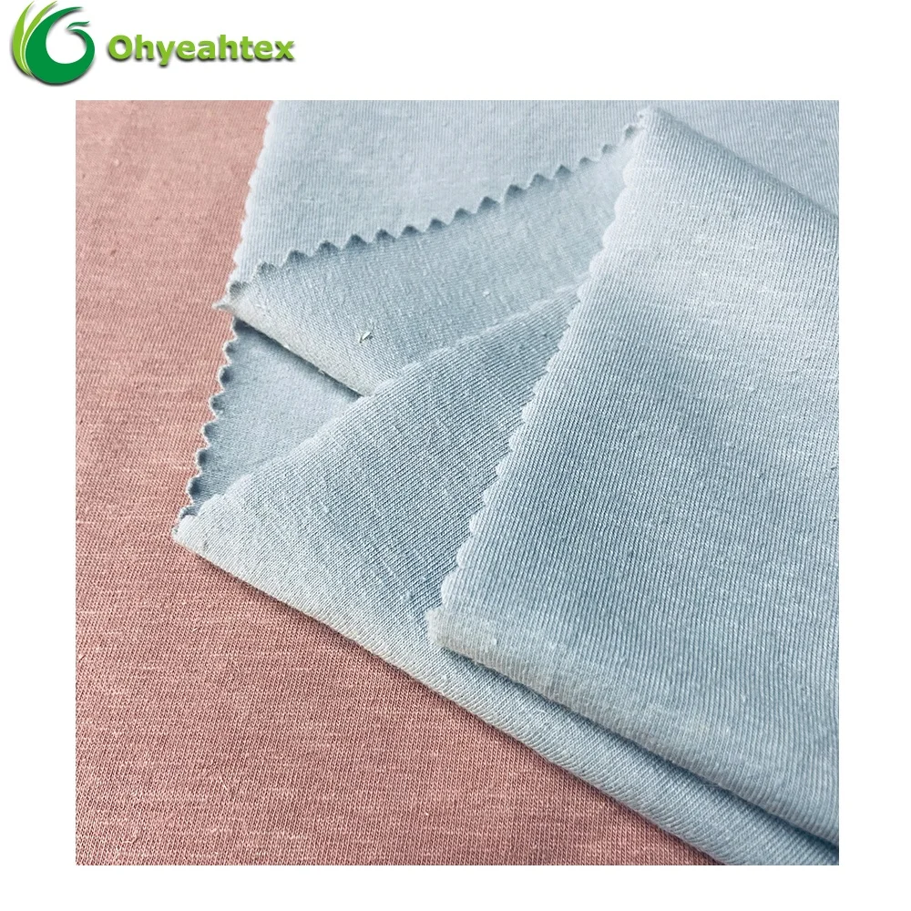 Anti-Bacteria Single Jersey Organic Cotton Hemp Spandex Fabric For Tshirt