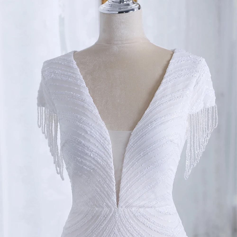 New Arrival Elegant White Wear Bridal Luxury Beaded Sleeveless Summer Natural Waistline Fishtail Women wedding Gowns Dress