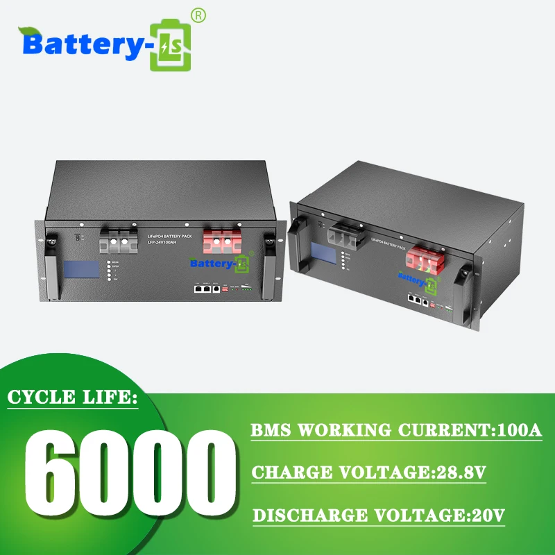 24V 100ah Lithium ion Battery Pack 6000+ times Life LiFePO4 Batteries with Bluetooth for Solar Energy Storage