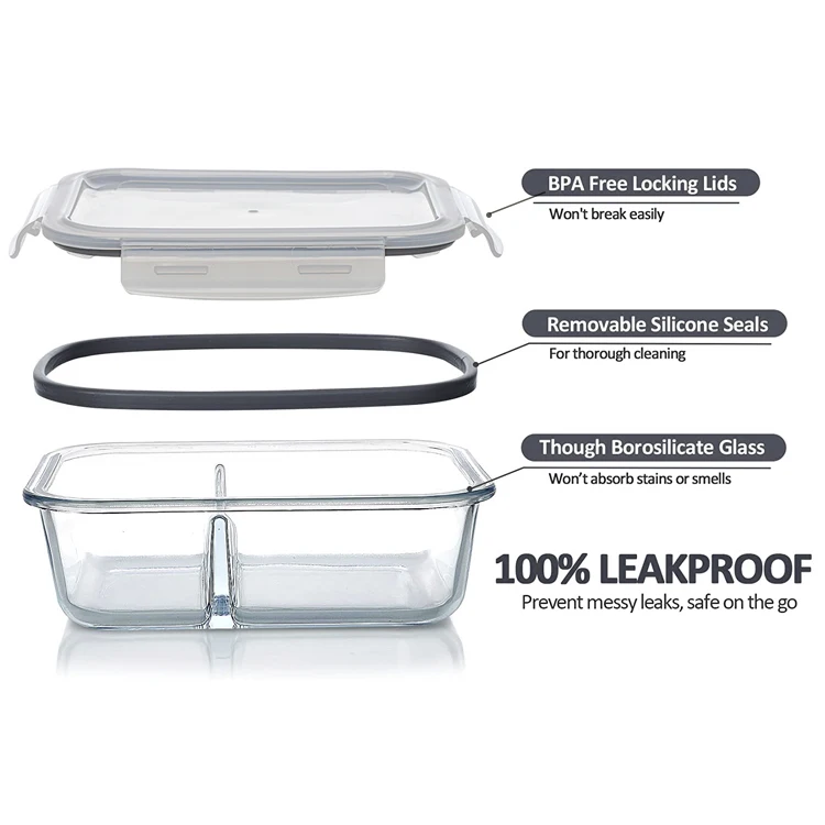 IKOO 2 & 3 Compartment good price borosilicate glass food lunch box glass bento box
