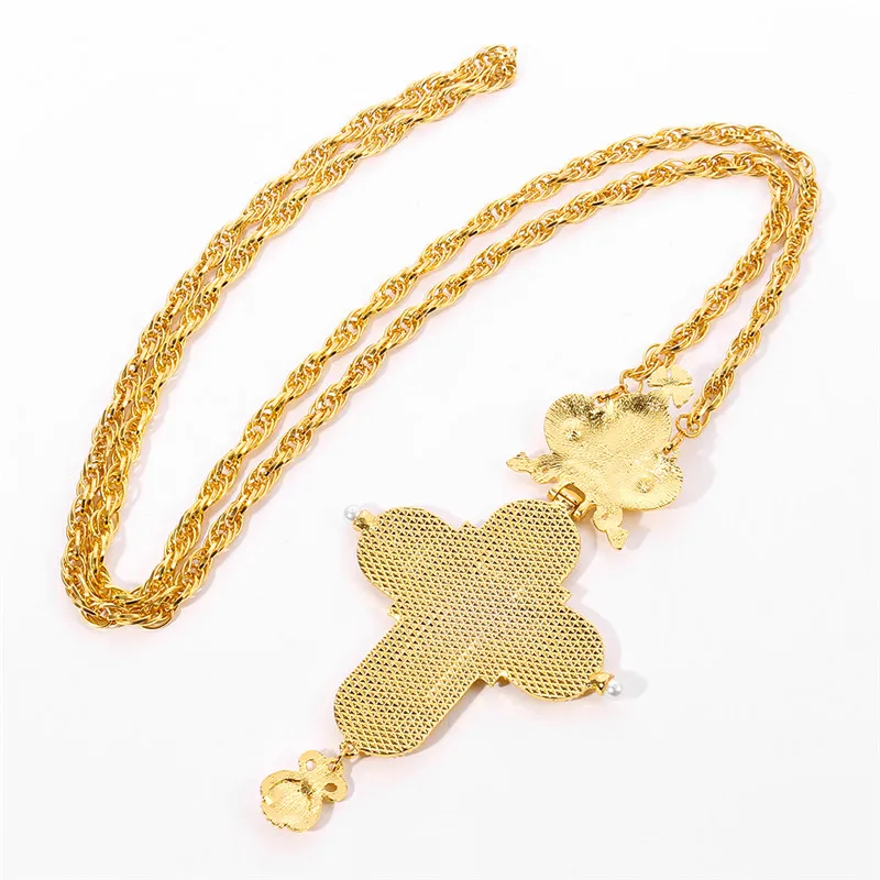 Fast Shipping Gold Plated Alloy Chain Customized ODM Large Pectoral Cross Orthodox Greek Religious Necklace with Box