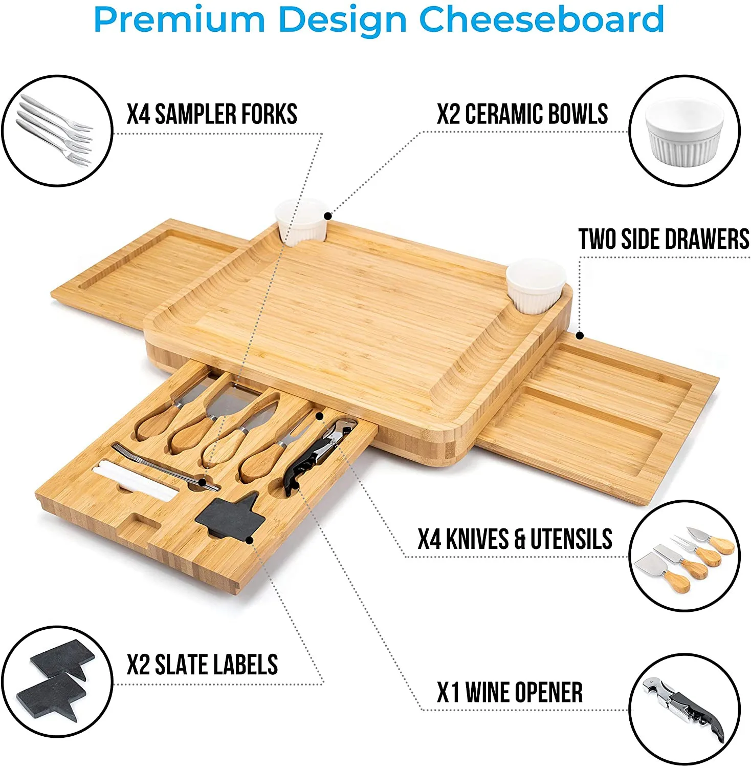 New Design bamboo cheese board charcuterie board set wine meat cheese platter