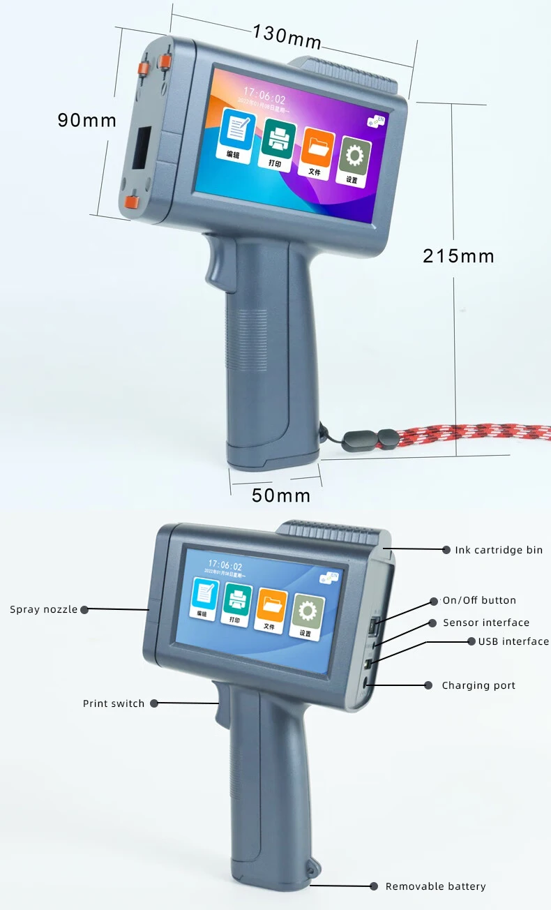 2024 New System Mini Logo Label Printing Machine Portable Handheld Inkjet Printer for Bottles Provided 4.3 Inch Resistive Screen