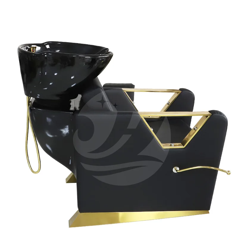 Modern Shampoo chair backwash unit / shampoo bowl and chair hair salon furniture / salon black shampoo chair