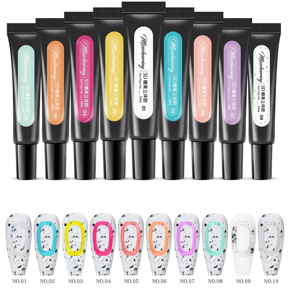 Pink 10ML Wash Free Korea Hot 5D Stereo Adhesive Nail Polish Gel 12 Colors Candy Macaroon Jelly Gel UV Nail Art Solid Gel