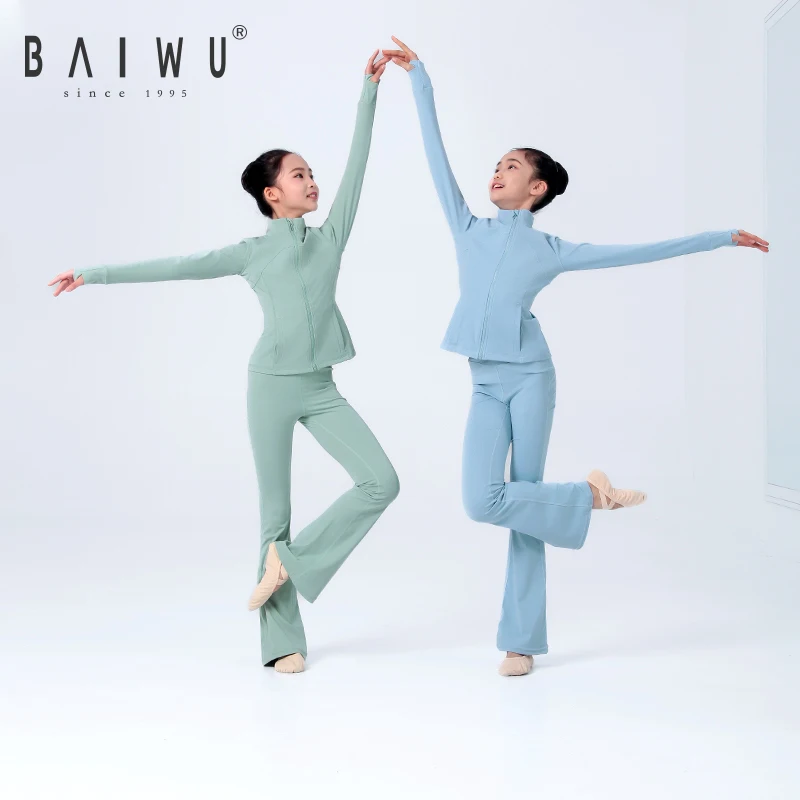 122172011 BAIWU  Girls Upper Training Jacket Training Active Gym Wear Set  Long Sleeves Leggings Set Yoga Fitness Clothes