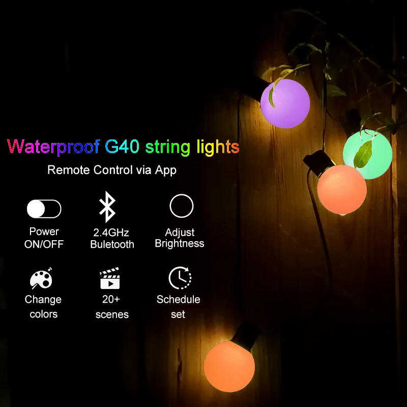 2021 RGB G40 Bulbs Color Changing APP Remote Control Wedding Christmas Outdoor Lawn Decorative LED String Light