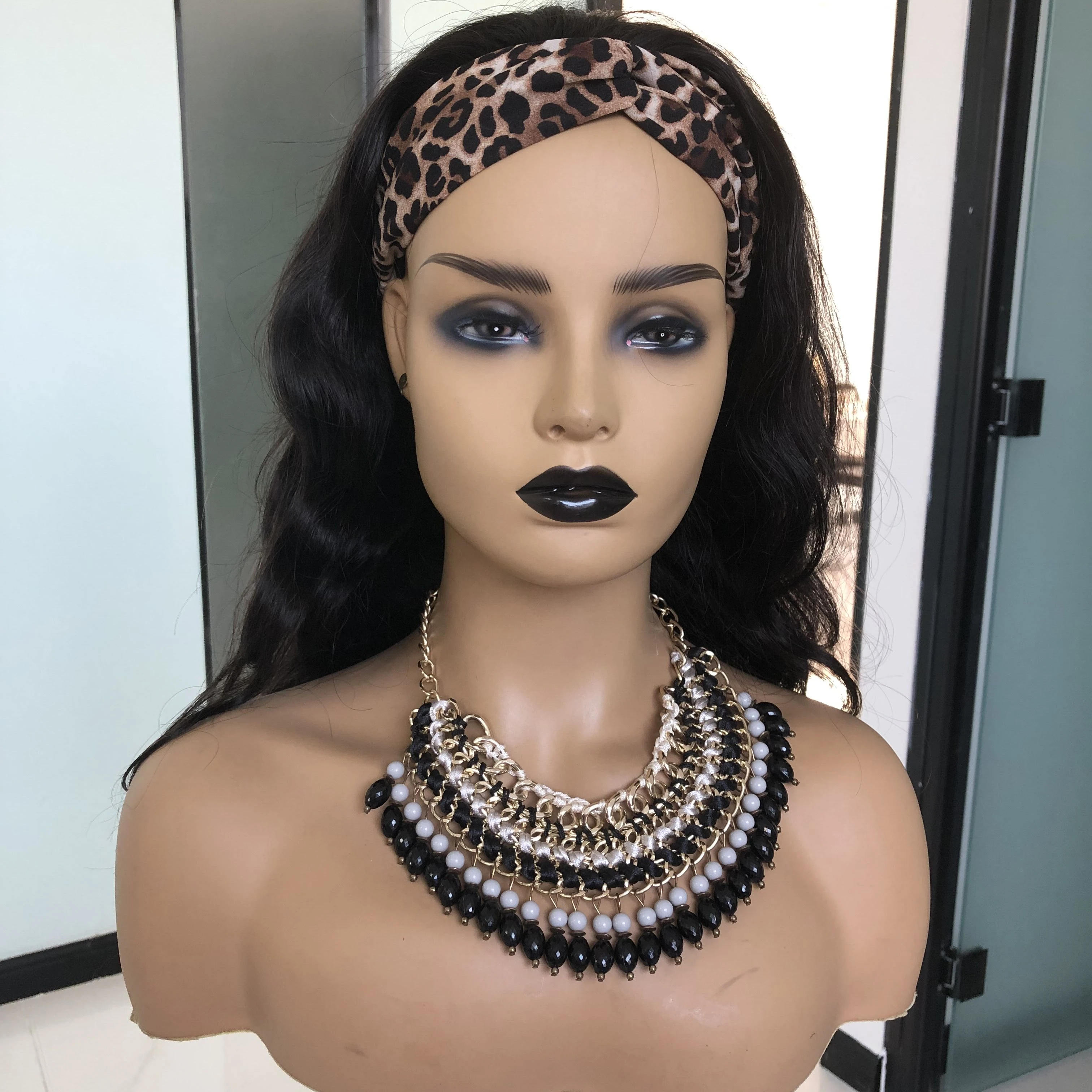 Cheap 150 180 Density Headband Wig Human Hair Brazilian Hair for Black Body Wave Curly Straight Women Natural Black 1 Piece Long