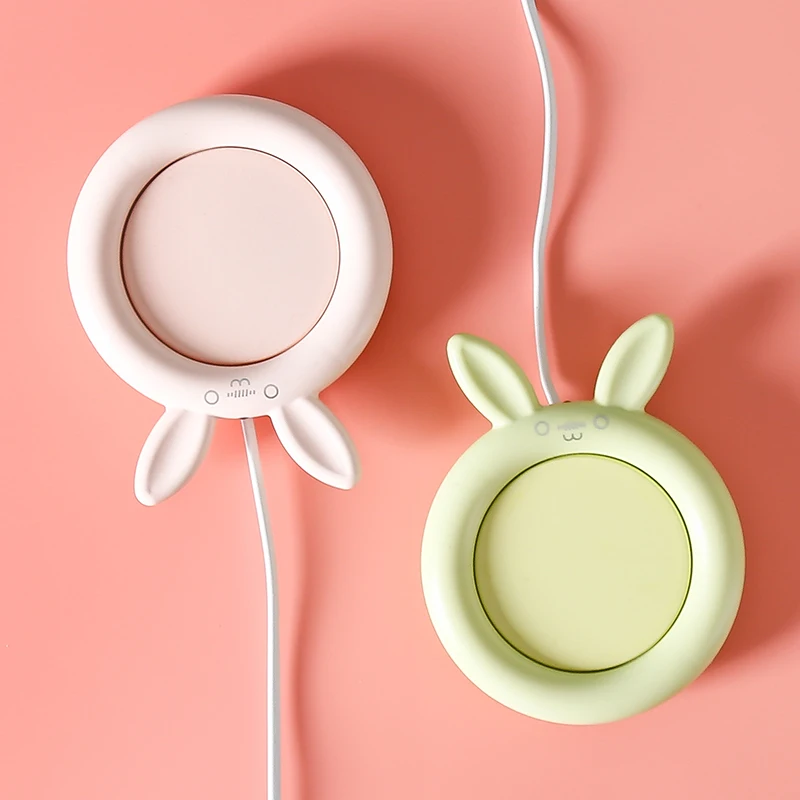 Pink rabbit style Intelligent Thermostatic Heating Warm Cup Coffee Milk Heating Cup Coffee Mugs Porcelain Cup pink Color With Li