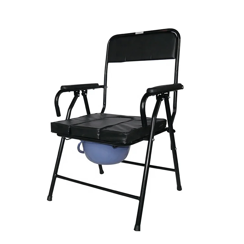 Folding Medical Bedside Commode with Removable Bucket for Handicap Elderly Camping Toilet Chair with Armrests and Backrest