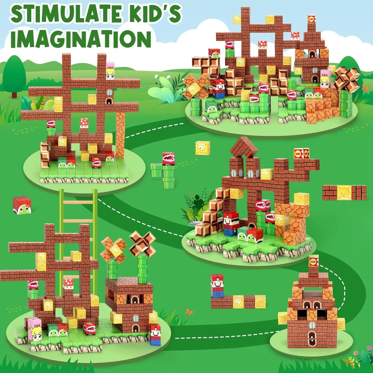 Magnetic cube 100PCS Build Mine Magnet World Super Bro Magnetic Building Elements Sensory Toys for kid OEM