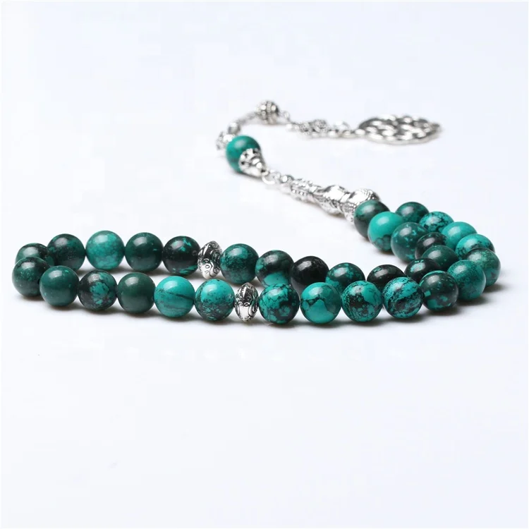 Factory Sale Natural Turquoise Stone Allah Tasbeeh Subha Muslim Rosary Islamic Prayer Beads