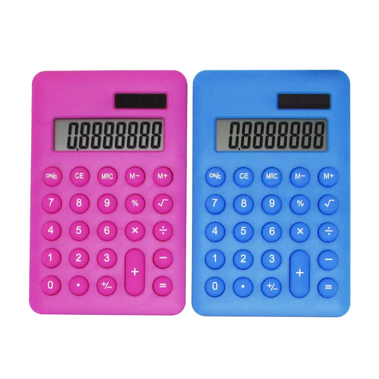 Children Mini Electronic 8 Digits LCD Two Ways Power Supply Mini Pocket Rubber Calculator