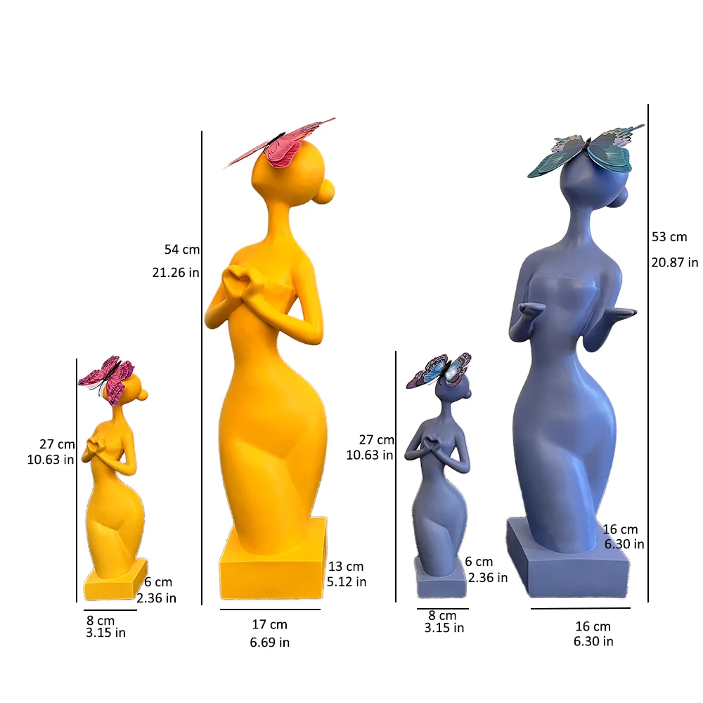 Crafts Ample Cutie Ornament Artistic Woman Body Statue Magnet for Home Decor Figurine Resin with Butterfly Big Ass Girl Female