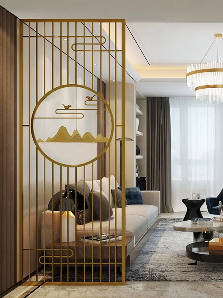 Luxury Simple Modern Iron Screen Partition Wall Light Stainless Steel Metal Chinese Style Living Room Entrance Room Dividers