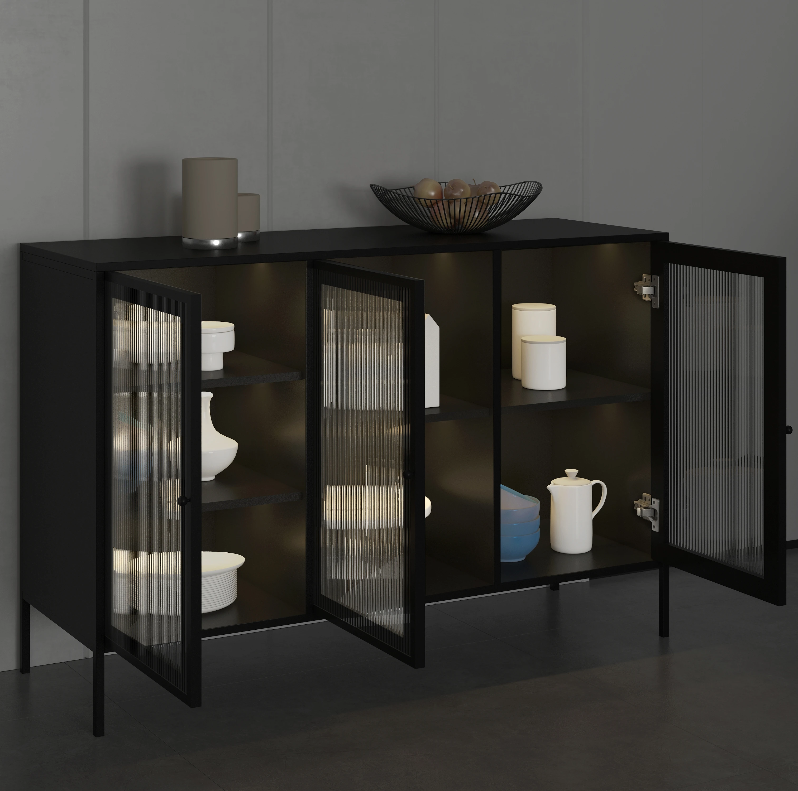 High End Luxury Home Furniture Wood Sideboard Black Modern Side Cabinet