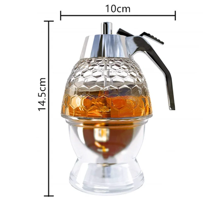 Honeycomb Container Honey Syrup and Sugar Jar Pot No Drip Dispenser with Stand